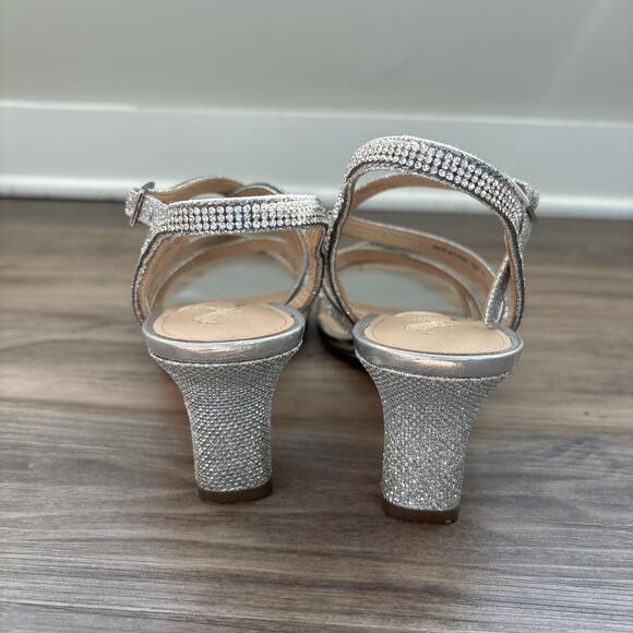 Mina Bloom Silver Sparkly Heels Embellished Kitten Heel - Picture 5 of 6